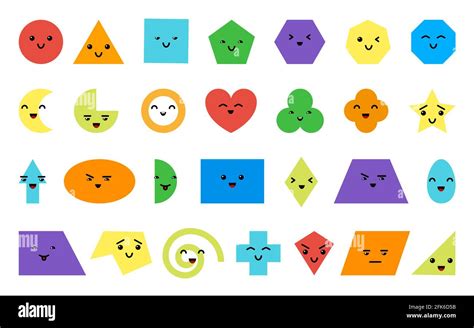 Geometric Shapes Signed Color Set Kindergarten Cute Emoji Character