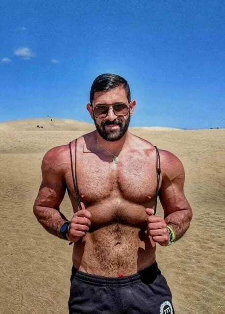 Shirtless Male Masculine Muscular Beefcake Hairy Chest Beard Man Photo X G Eur