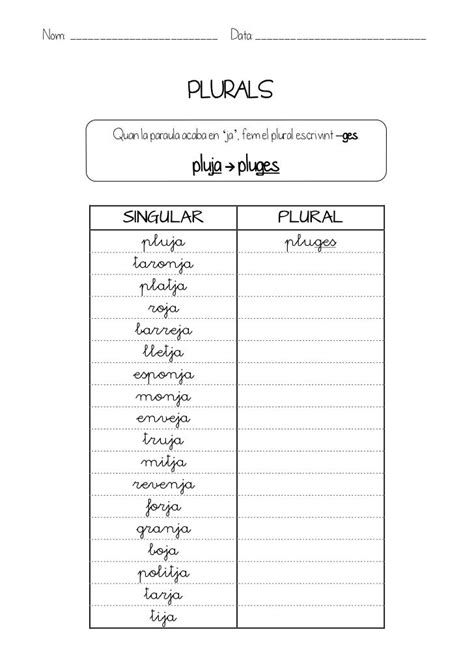 Plurals Clase De Matemáticas Ortografia Catalana Práctica De Escritura