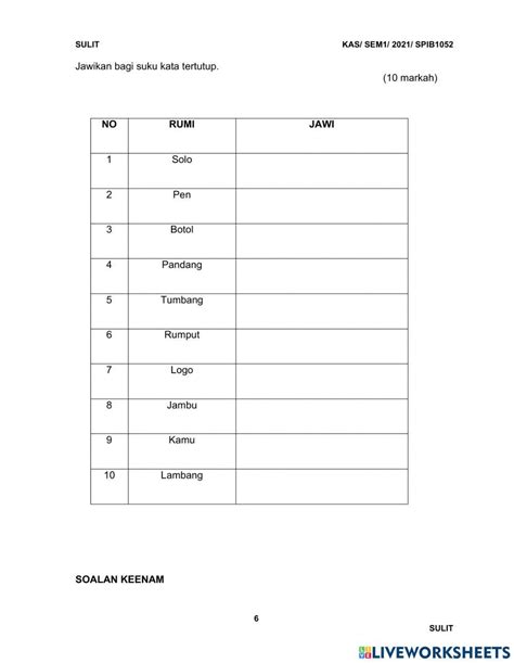 Jawi 1 Set 1 Worksheet Live Worksheets