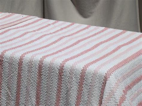 Vintage Cotton Chenille Bedspread Retro Chevron Stripes In Coral And Pink
