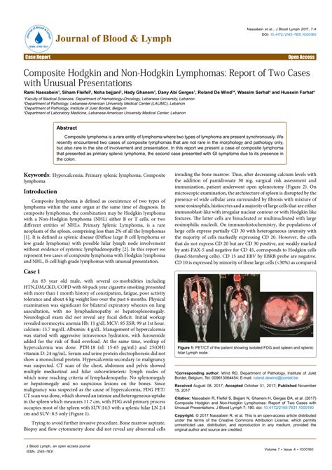 Pdf Composite Hodgkin And Non Hodgkin Lymphomas Report Of Two Cases