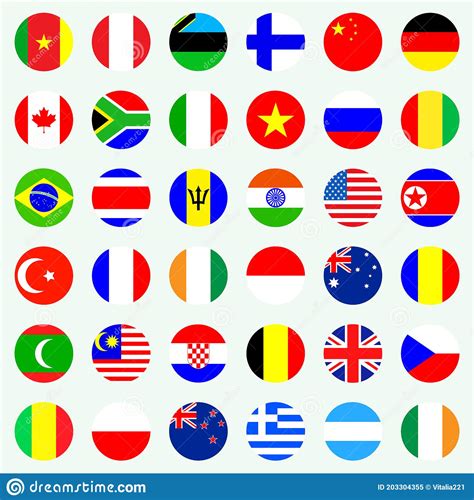 National World Flags Set Country Circle Flag Symbol Collection Stock