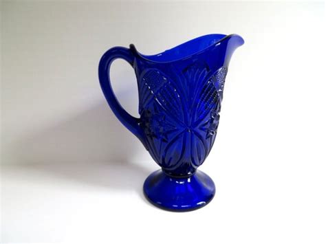 Items Similar To Vintage Pressed Glass Cobalt Blue Pitcher Mosser Glass Co On Etsy
