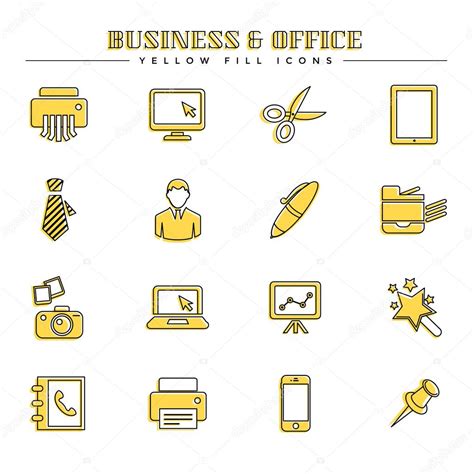 Business And Office Yellow Fill Icons Set Stock Vector Image By