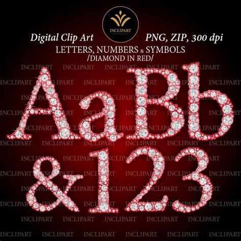 Alphabet Numbers Diamond And Red Png Files Digital Clipart Etsy