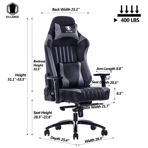 22.6 in x 37 in overall product weight: KILLABEE Big and Tall Gaming Chair Review: 400 lbs Capacity!