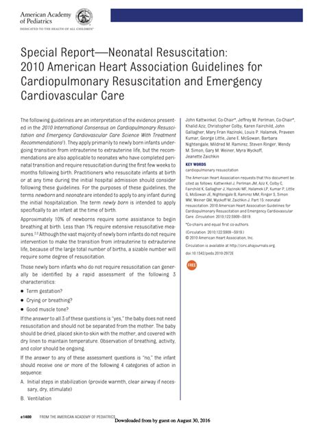 Pdf Special Report Neonatal Resuscitation 2010 American Heart