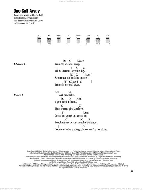 One Call Away Sheet Music For Ukulele Chords Pdf V2