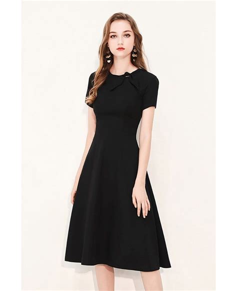 buy black dress short sleeve knee length in stock