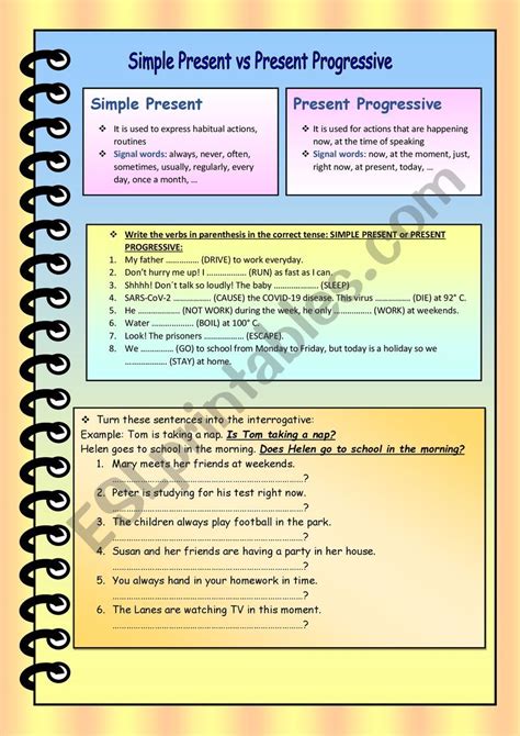 Simple Present Vs Present Progressive ESL Worksheet By Alba D