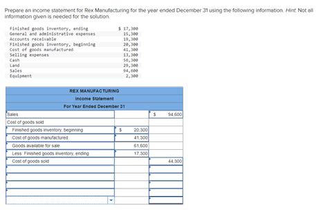 Solved Prepare An Income Statement For Rex Manufacturing For Chegg Com
