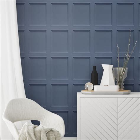 Classic Wood Panel Wallpaper In Blue Blue Living Room Decor Feature