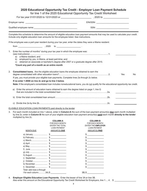 2020 Maine Educational Opportunity Tax Credit Worksheet For Employers