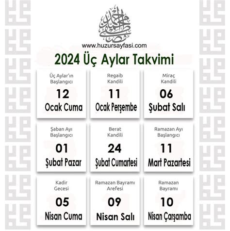 2024 Kandil tarihleri ve dini günler listesi Huzur Sayfası İslami