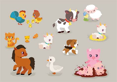 Cute Farm Animals Clip Art Set Barn Cow Horse Pig Etsy