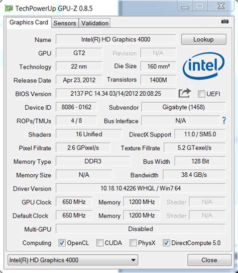 Intel Hd Graphics 4000 характеристики объем памяти