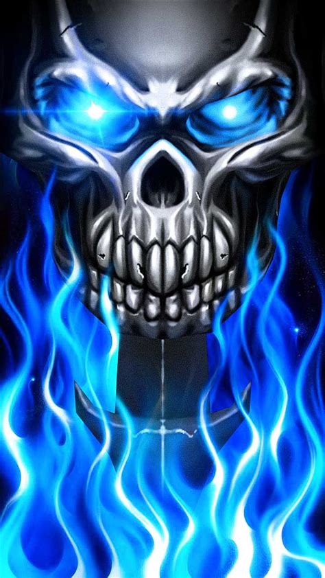 Flame Skull Fire Blue Metal Skull Hd Phone Wallpaper Pxfuel