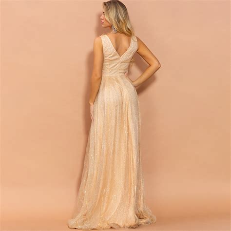 Sexy V Neck Sleeveless Sequins Long Evening Prom Dress On Sale