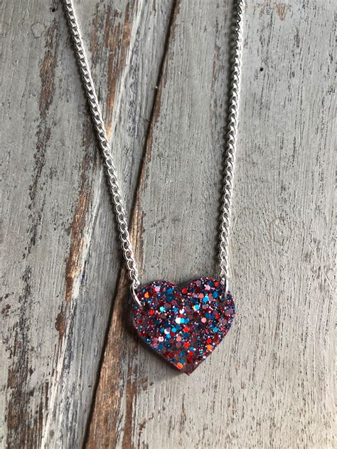 Handmade Resin Heart Necklace Red And Blue Multicolour And Etsy Uk