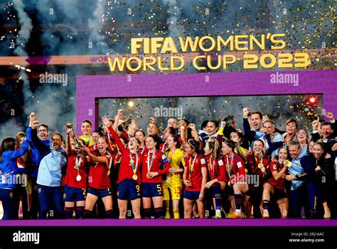 Spain Players And Staff Members Celebrate Winning The Fifa Womens