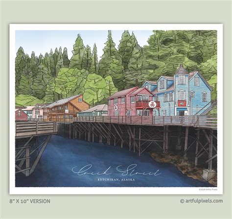 Creek Street In Ketchikan Alaska Watercolor Art Print Artful Pixels