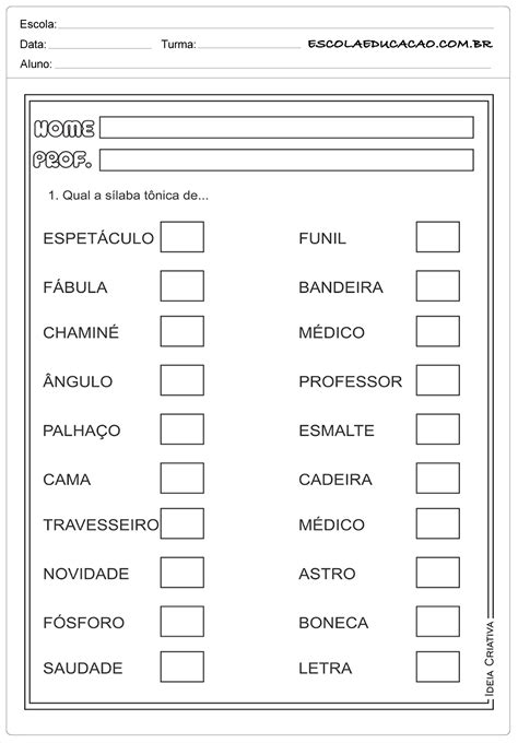 Silaba Tonica Atividade 4 Ano