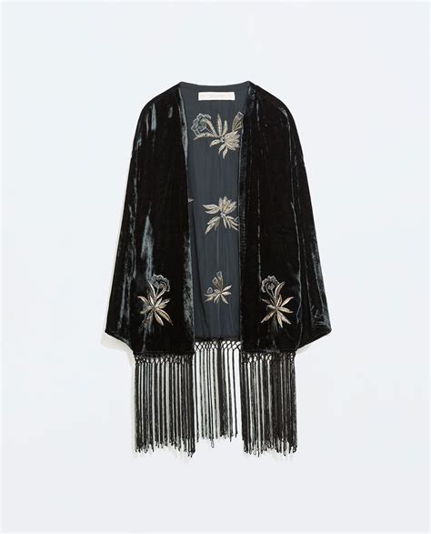 Image 8 Of Fringed Embroidered Velvet Kimono From Zara Hippie Style