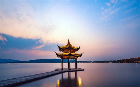 Hangzhou West Lake Tourism Sunset Rest Pavilion Preview