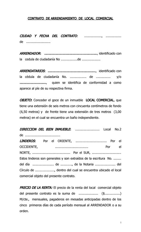 Modelo De Contrato De Arrendamiento De Local De Negocio Descarga Images