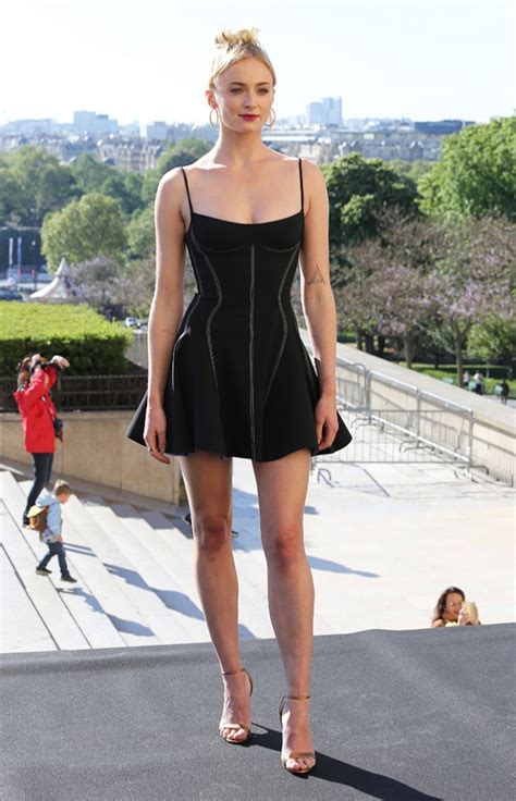Sophie Turners Leggy Minidress Gold Heels At ‘dark