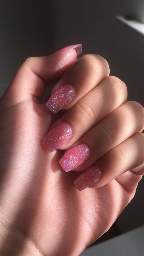 Perez11geraldine Pink Glitter Nails Squoval Nails Glitter Nails