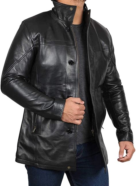 Mens Black Winter Leather Coat 34 Length Leather Jackets For Mens Ebay