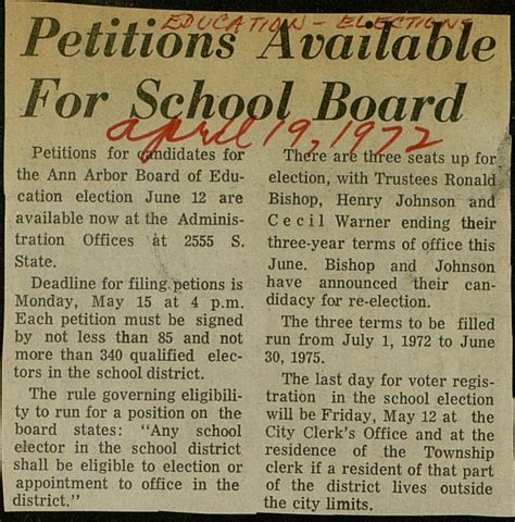 Petitions Available For School Board Ann Arbor District Library