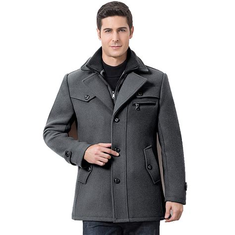Mens Winter Thickened Warm Woolen Coat Solid Color Business Casual