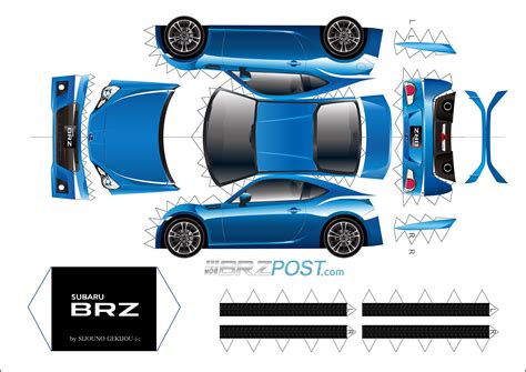 One Sheet Cut Fold And Glue Subaru Brz Blue Paper Model Car Paper Car