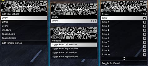 Vehicle Options Menu Liveries Extras Doors And Windows Standalone