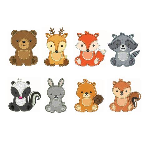 Woodland Baby Animals Applique Embroidery Set Fill Design Etsy