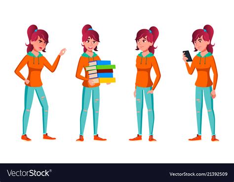 Teen Girl Poses Set Face Children Royalty Free Vector Image