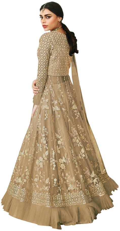 Dull Gold Zari Embroidered Lehenga With Sequins And Beads With