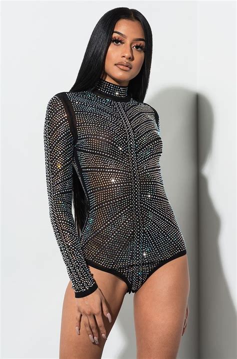 front view let me see you dance rhinestone bodysuit in black bodysuit one piece women
