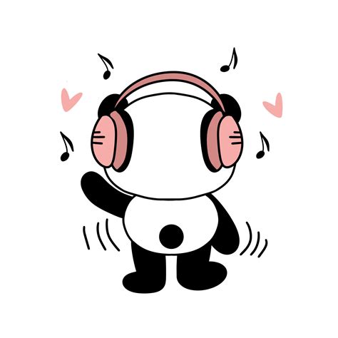 Cute Panda Loves Listening To Music With Headphones Illustration In A
