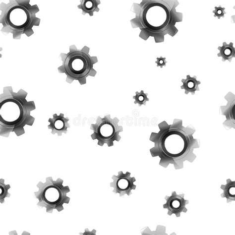 Realistic Gears On White Seamless Pattern Stock Vector Illustration