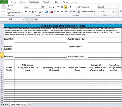 Work Breakdown Structure Excel Template Free