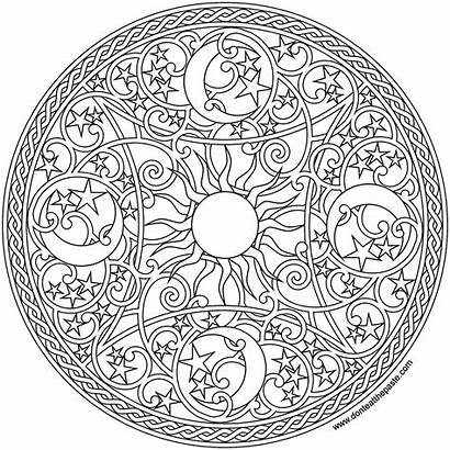 Mandala Coloring Moon Pages Sun Celestial Adult