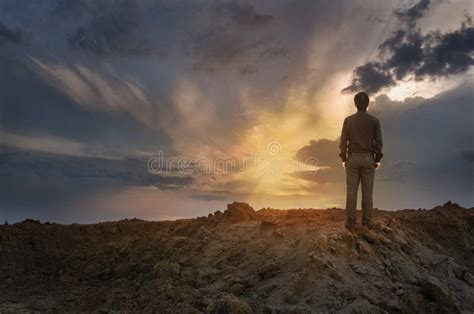 Man Stand On The Mountain Stock Photo Image Of Concept 73931830