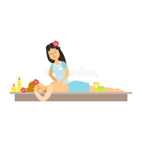 Woman Having A Massage With Massage Oil In A Spa Colorful Cartoon Character Stock Vector