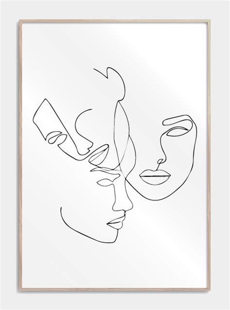 Abstract woman face continuous one line drawing abstract portrait. Three faces in one line plakat #abstraktezeichnungen ...