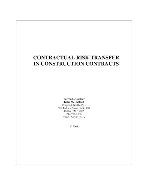 Pdf Contractual Risk Transfer In Construction Contractual Risk