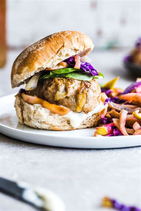 Caramelized Onion Turkey Burgers With Apple Slaw Thealmondeater Com